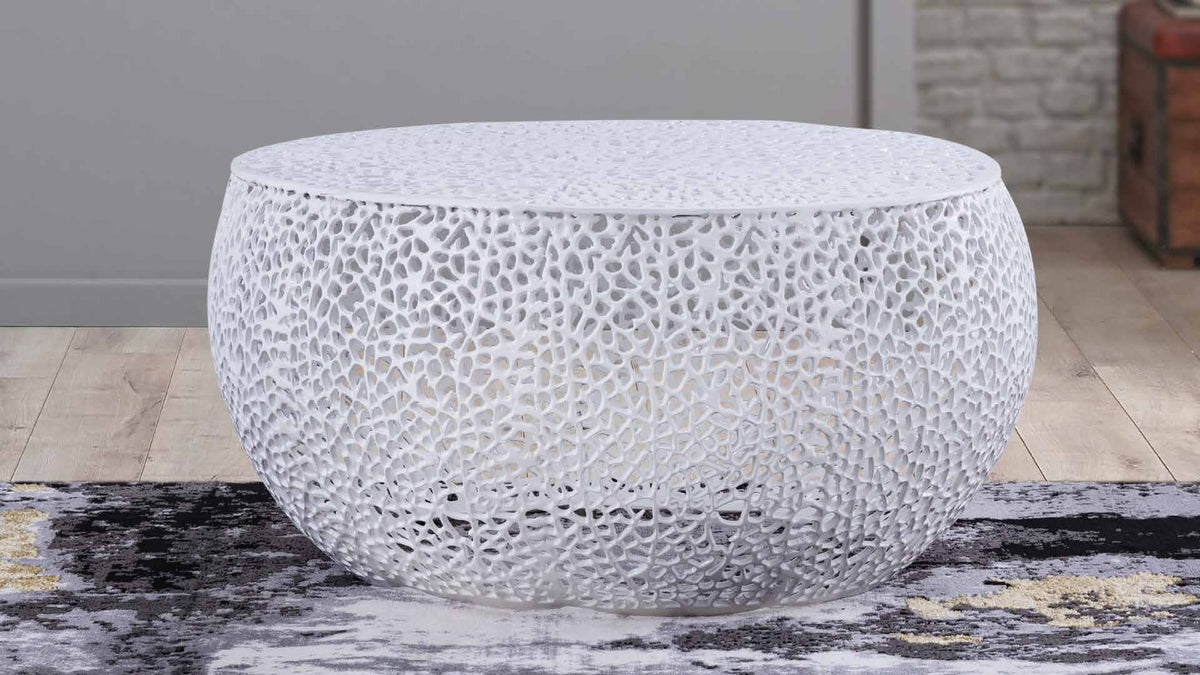 T3502 White Coffee Table in a furnished room setting.