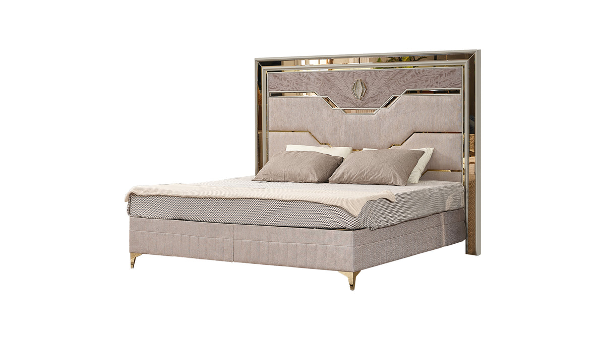 Omary Beige Bed - bed-only view. Shared supplier photo; photographed size is not verified.