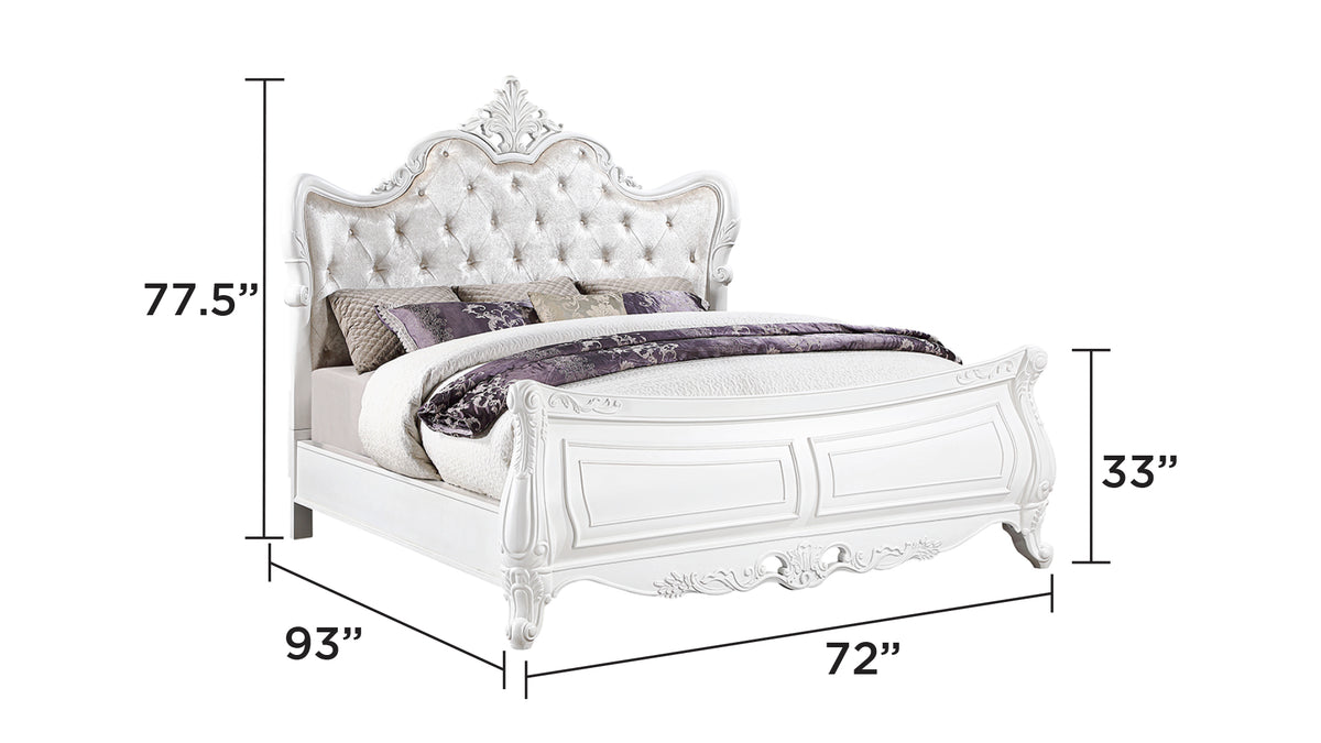 Opulence White Bed - Queen bed dimension diagram; for Queen size only.