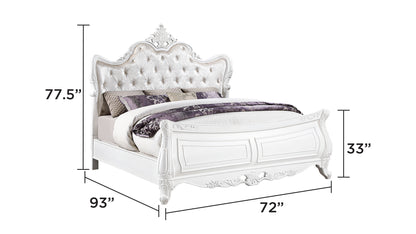 Opulence White Bed - Queen bed dimension diagram; for Queen size only.