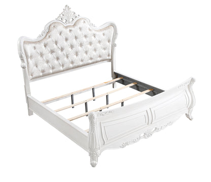 Opulence White Bed - bed frame supports. Shared supplier photo; photographed size is not verified.