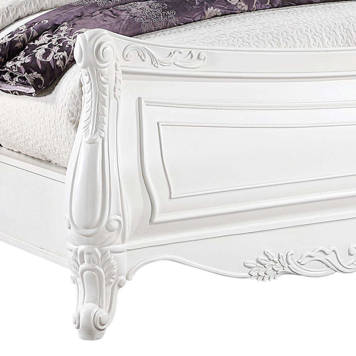 Opulence White Bed - bed detail. Shared supplier photo; photographed size is not verified.