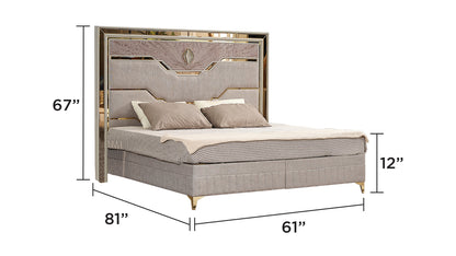 Omary Beige Bed - Queen bed dimension diagram; for Queen size only.