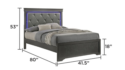 Blaze Metallic Gray Bed - Twin bed dimension diagram; for Twin size only.