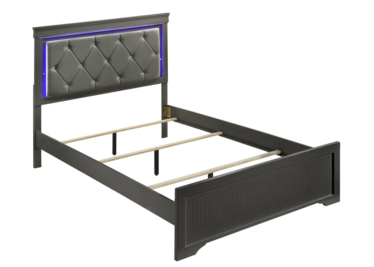 Blaze Metallic Gray Bed - bed frame supports. Shared supplier photo; photographed size is not verified.