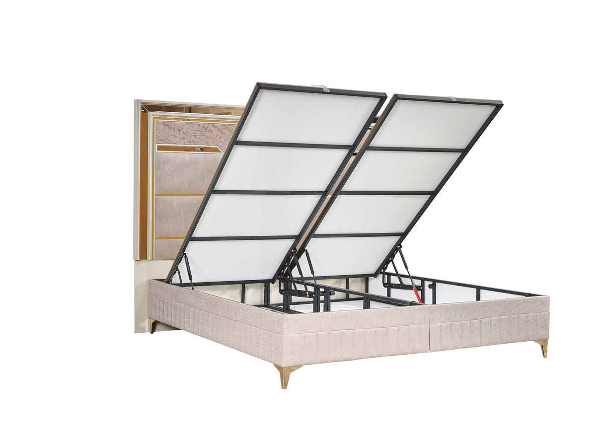 Omary Beige Bed - hydraulic lift storage.