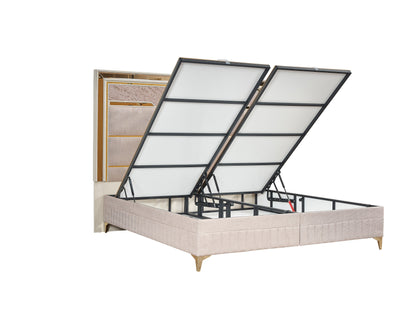 Omary Beige Bed - hydraulic lift storage.