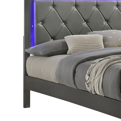 Blaze Metallic Gray Bed - bed detail. Shared supplier photo; photographed size is not verified.