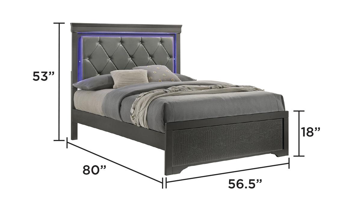 Blaze Metallic Gray Bed - Full bed dimension diagram; for Full size only.