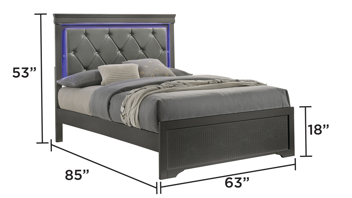 Blaze Metallic Gray Bed - Queen bed dimension diagram; for Queen size only.