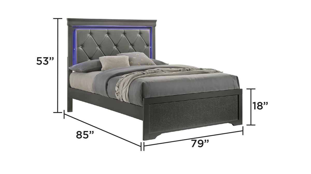 Blaze Metallic Gray Bed - King bed dimension diagram; for King size only.