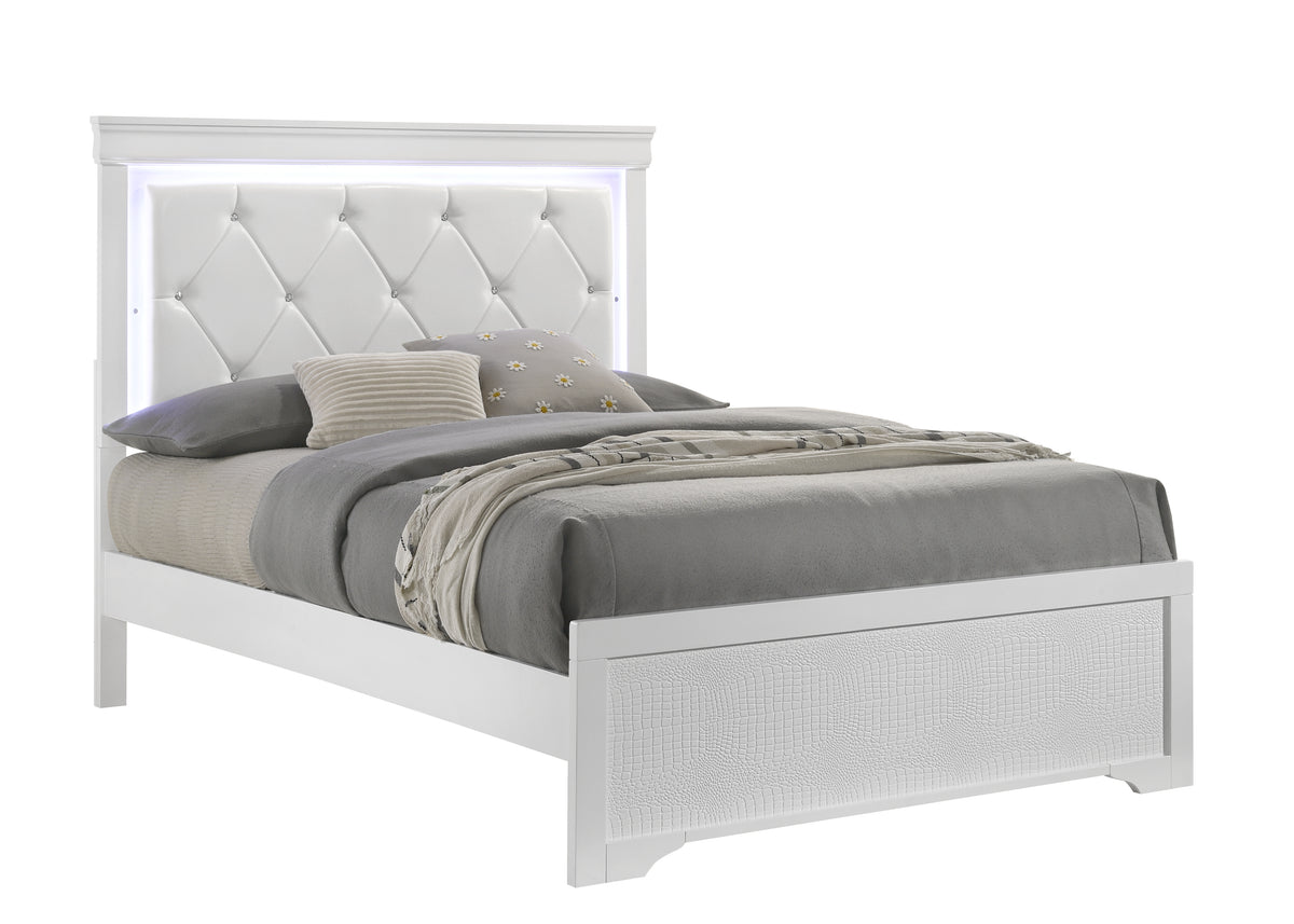 Blaze White Bed - bed-only view. Shared supplier photo; photographed size is not verified.