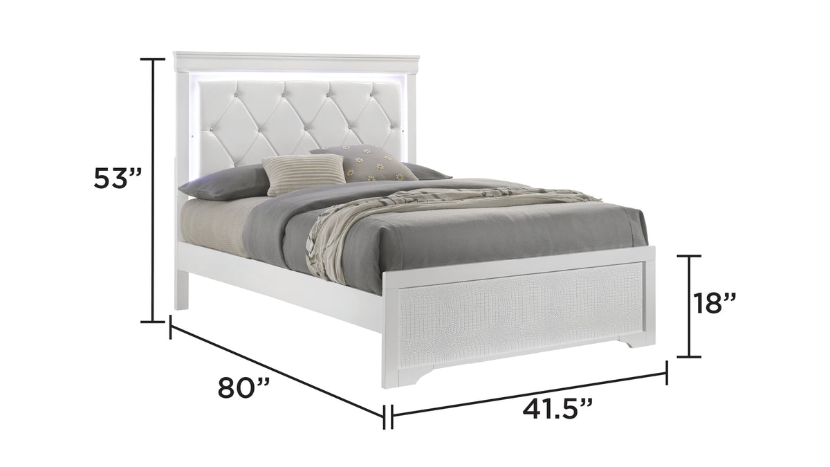 Blaze White Bed - Twin bed dimension diagram; for Twin size only.