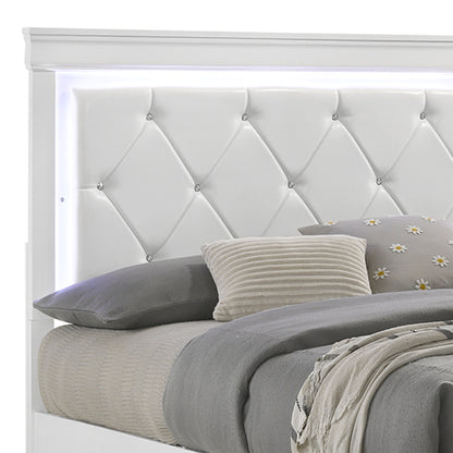 Blaze White Bed - bed detail. Shared supplier photo; photographed size is not verified.