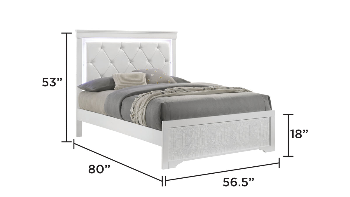 Blaze White Bed - Full bed dimension diagram; for Full size only.