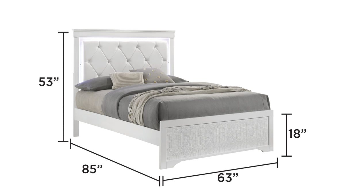 Blaze White Bed - Queen bed dimension diagram; for Queen size only.