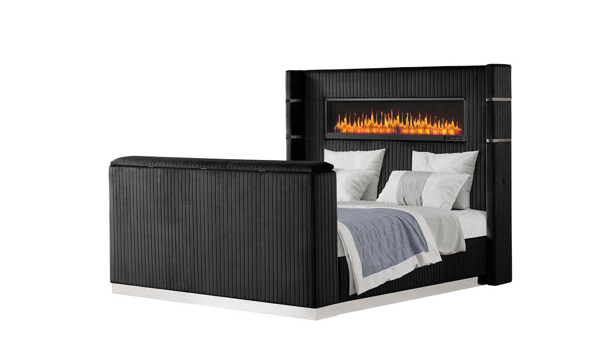 Lavish Black Bed - bed with TV lift lowered. Shared supplier photo; photographed size is not verified. TV is not included.