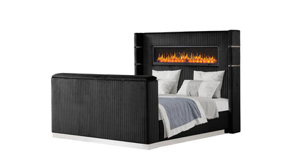 Lavish Black Bed - bed with TV lift lowered. Shared supplier photo; photographed size is not verified. TV is not included.