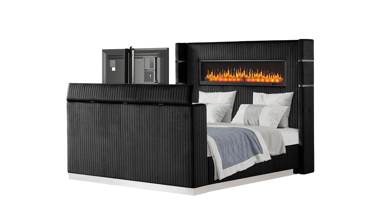 Lavish Black Bed - bed tv raised. Shared supplier photo; photographed size is not verified. TV is not included.