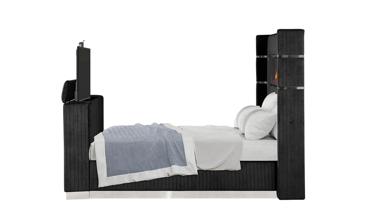 Lavish Black Bed - side view tv raised. TV is not included.