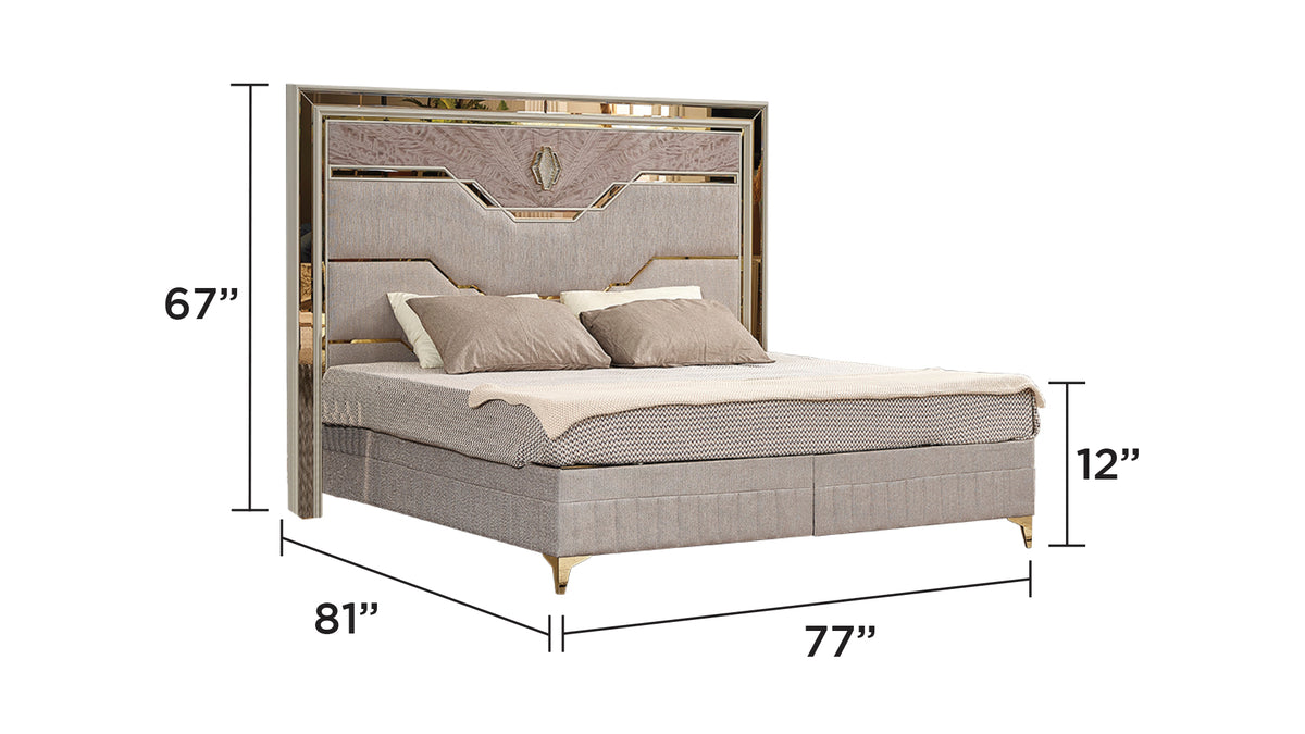 Omary Beige Bed - King bed dimension diagram; for King size only.
