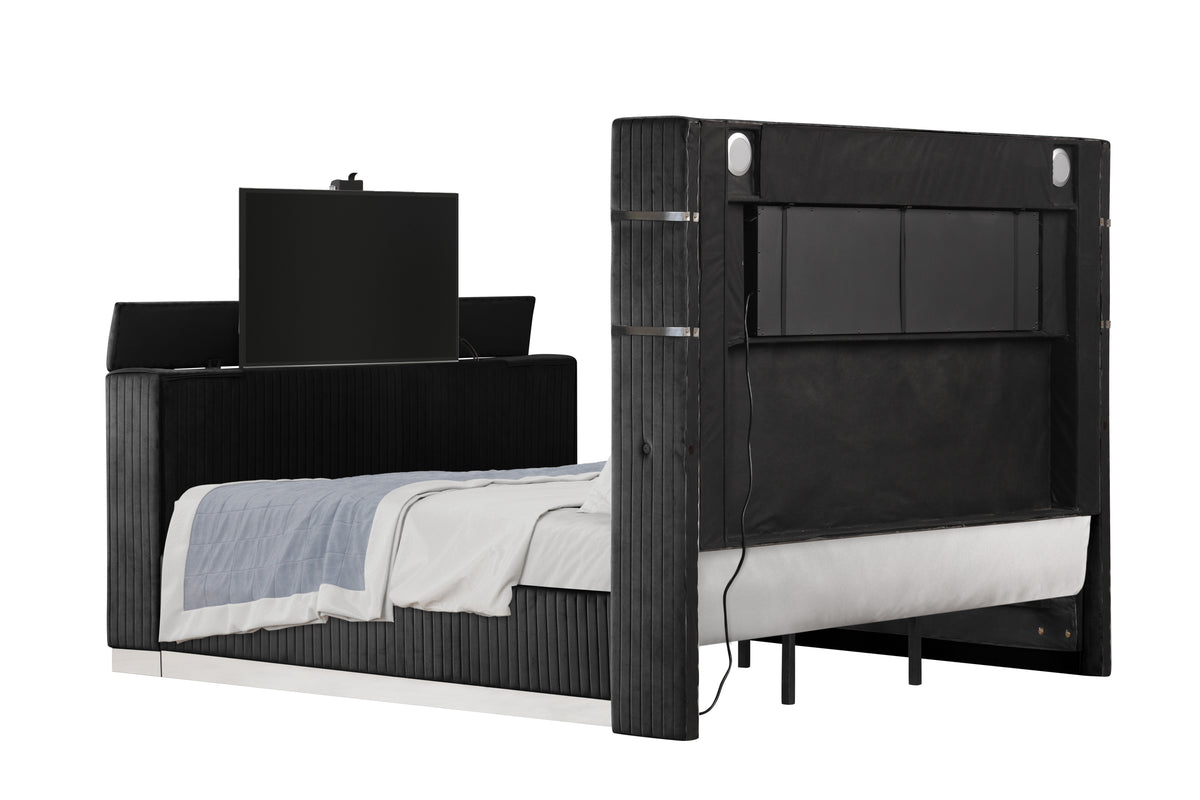 Lavish Black Bed - rear view tv raised. TV is not included.