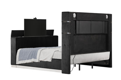 Lavish Black Bed - rear view tv raised. TV is not included.