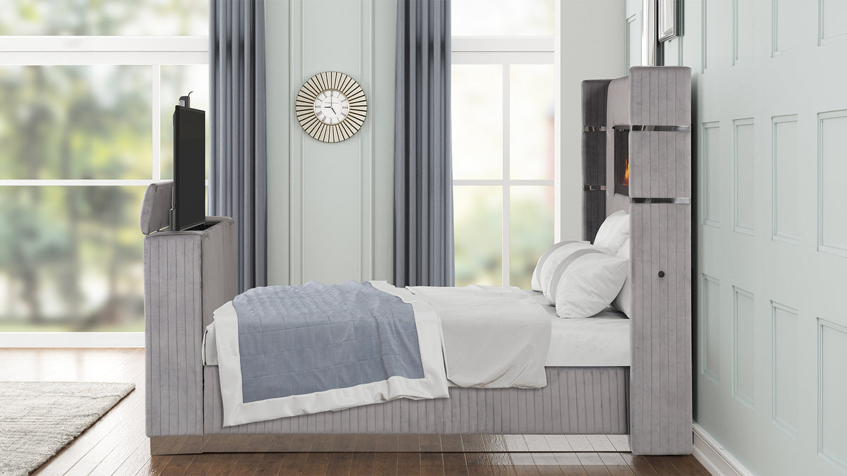 Lavish Gray Bed - staged side view.
