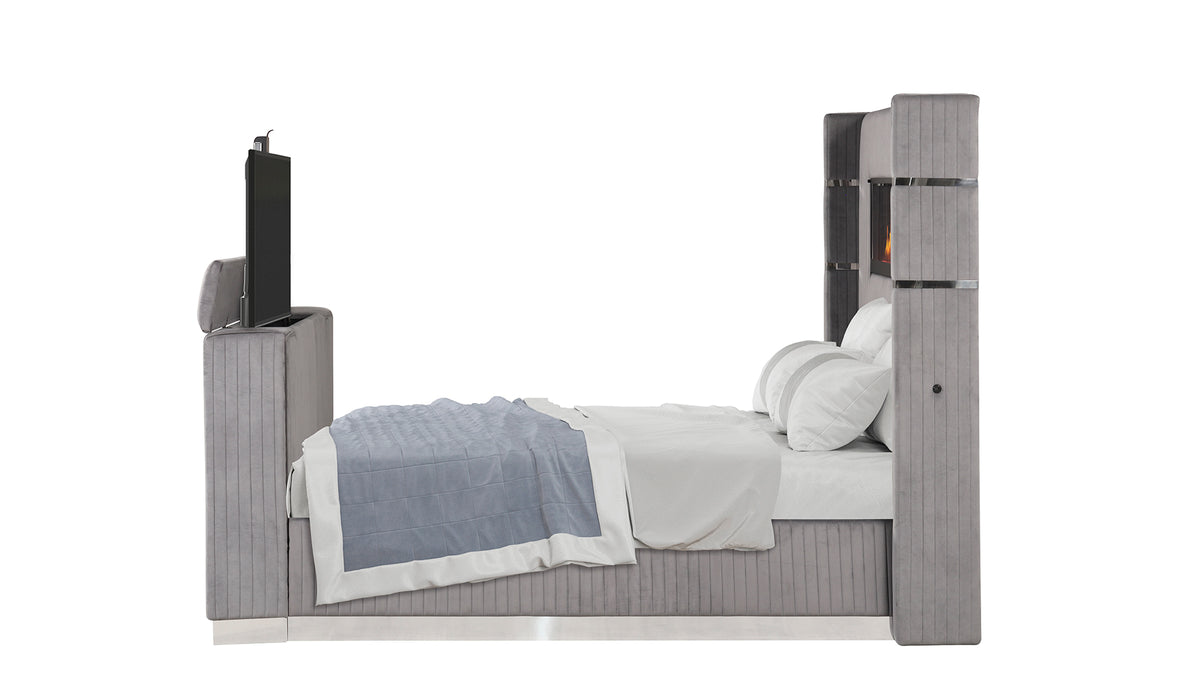 Lavish Gray Bed - side view tv raised. TV is not included.
