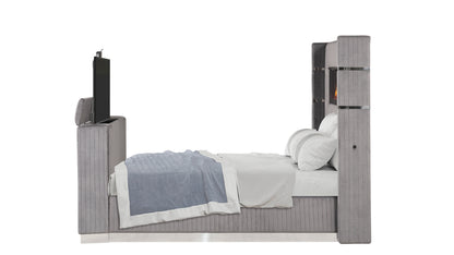 Lavish Gray Bed - side view tv raised. TV is not included.