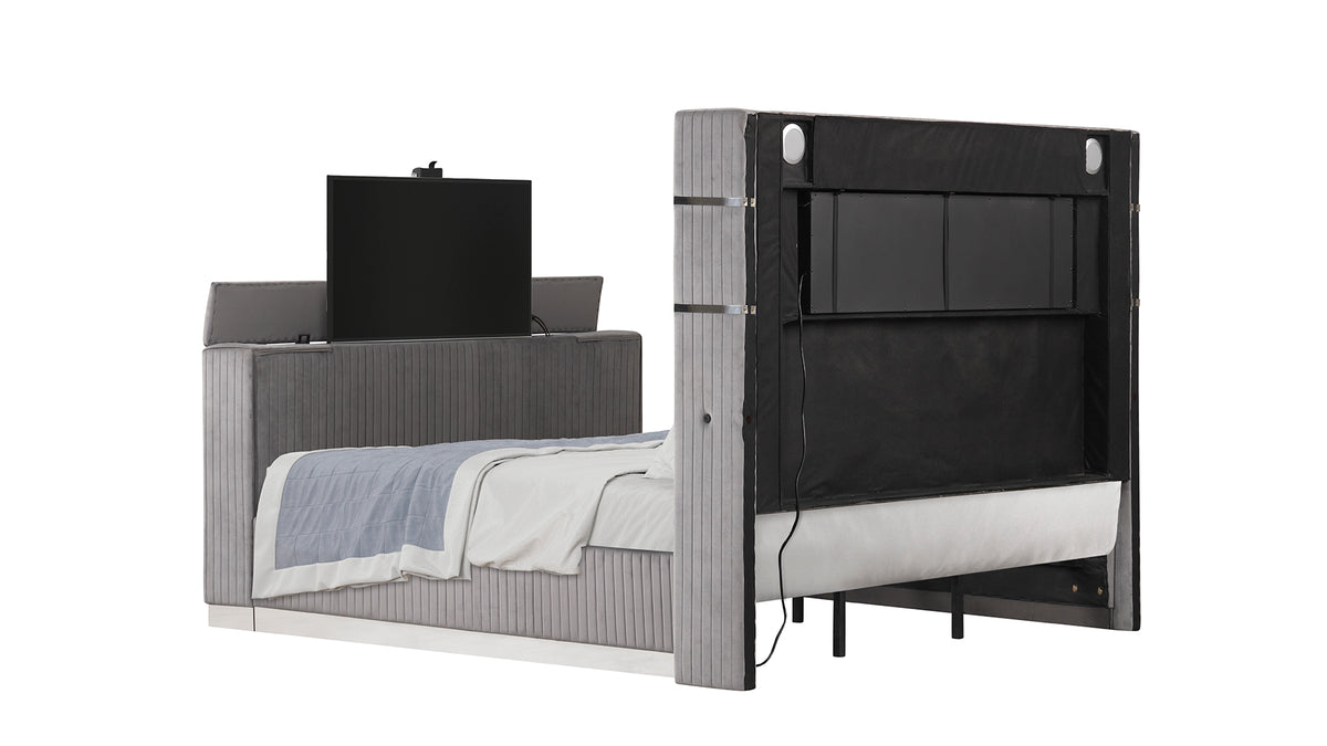 Lavish Gray Bed - rear view tv raised. TV is not included.